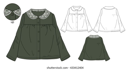 Vector illustration of Girls cardigan. Front and back views. Knitwear
