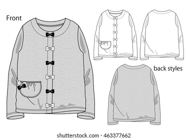 Vector illustration of Girls cardigan. Front and back views.