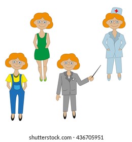 vector illustration of girls of different professions