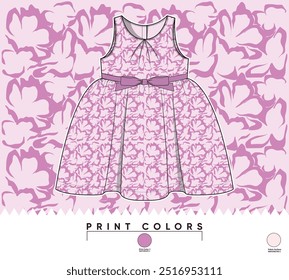 Vector Illustration of a Girls Dress with all over floral print