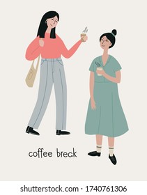Vector illustration of a girls drinking coffee.