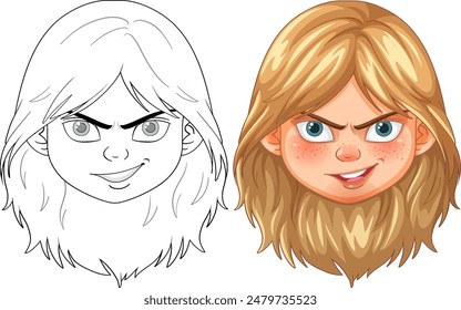 Vector illustration of a girl's expressive face