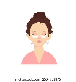 Vector  illustration of girl's face with patches on here eyes. Cosmetology beauty concept.