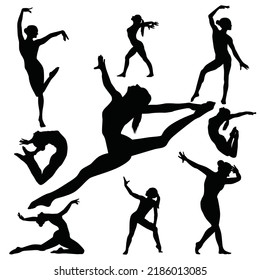 Vector illustration of girls gymnastic poses silhouettes isolated on white background