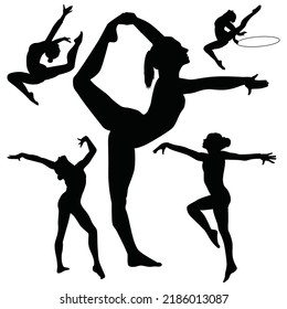 Vector illustration of girls gymnastic poses silhouettes isolated on white background