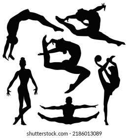 Vector illustration of girls gymnastic poses silhouettes isolated on white background