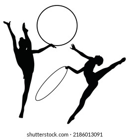 Vector illustration of girls gymnastic poses silhouettes isolated on white background