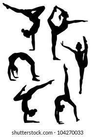 Vector illustration of a girls gymnasts silhouettes