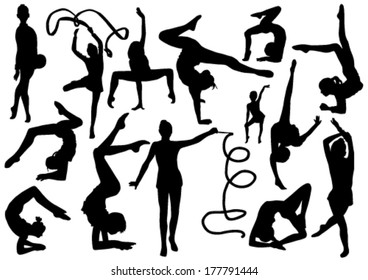 Vector illustration of girls gymnasts silhouettes