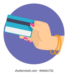 Vector Illustration of a Girls Hand holding a Credit Card