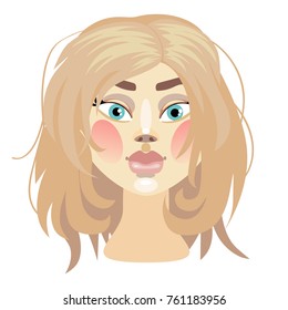 vector illustration of a girls head blonde wig