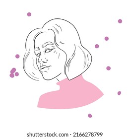 Vector illustration of a girl's head in a contour style. For beauty industry or poster. Vector illustration in graphic style.