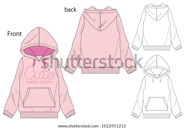 Hooded Sweatshirtの女の子のベクターイラスト 正面図と背面図 のベクター画像素材 ロイヤリティフリー