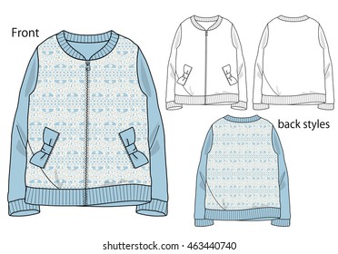 Vector illustration of Girls jumper. Front and back views.