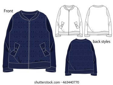 Vector illustration of Girls jumper. Front and back views.