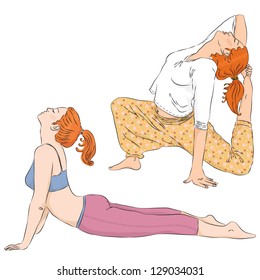Vector illustration of girls practicing yoga