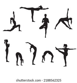 Vector illustration of a girls practicing yoga silhouettes