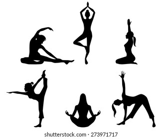 Vector illustration of a girls practicing yoga silhouettes