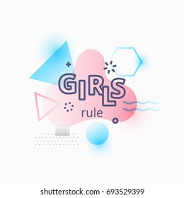 Vector illustration of girls rule quote on abstract blue and pink background
