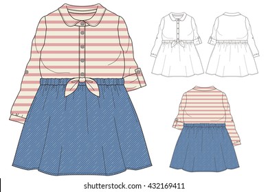 Vector illustration of Girl's Shirt blouse and skirt. Front and back views