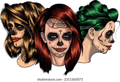 vector illustration of Girls with skeleton make up