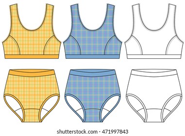 Vector illustration of girl's sport underwear. Bra and panties. Front views