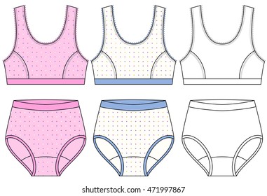 Vector illustration of girl's sport underwear. Bra and panties. Front views