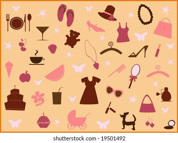 vector illustration of girl's things