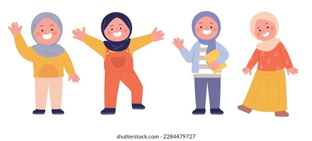 
ilustración vectorial de niñas con hiyab jugando alegremente