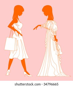 Vector illustration of a girls in white
