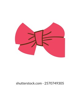 Vector Illustration of girly vintage bow icon . Bow for hair decoration flat. Ribbon isolated on white. Trendy girls accessories. Cute hairstyle elements collection