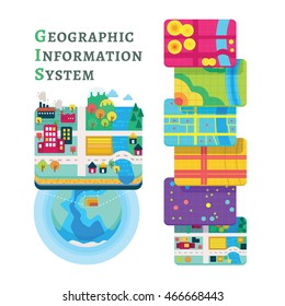 Vector Illustration Of GIS (Geographic Information System) Data Layers Concept For Info Graphic