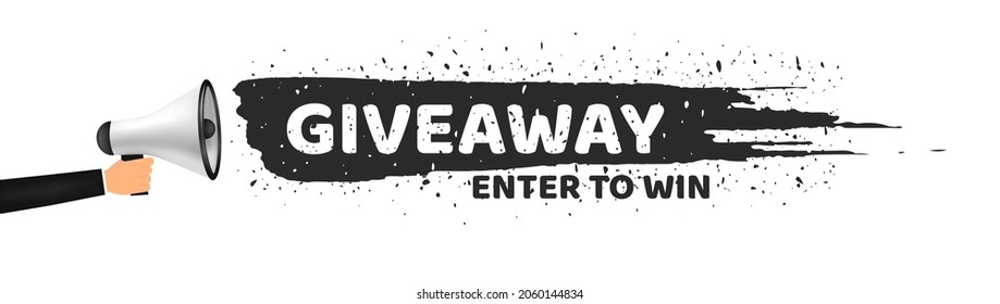 Vector Illustration Giveaway With Megaphone. Modern Web Banner Enter To Win, Advertising And Marketing Sticker.