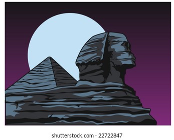 vector illustration of the Giza Sphinx and Pyramid at night