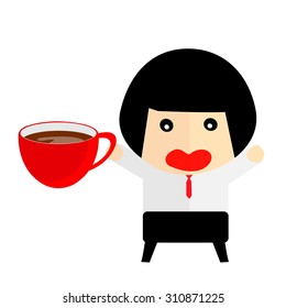 Vector Illustration: glad Office Worker with Cup of Coffee