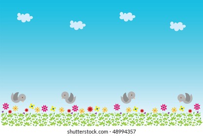 The vector illustration with glade and birds.