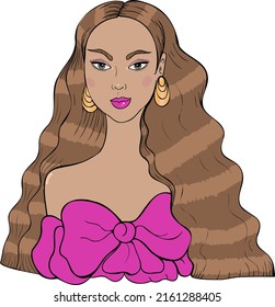 Vector illustration glamorous portrait of a lady with long hair 