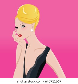 A vector illustration of glamorous retro inspired lady with blonde updo.