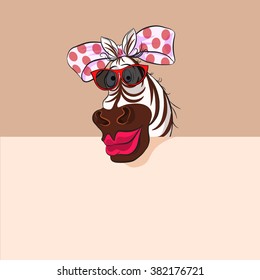 Vector illustration glamorous zebra in glasses with a report