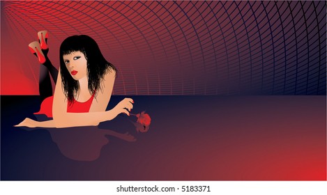 Ilustración vectorial. Dama de glamour con rosa negra