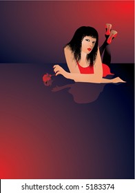 Vector illustration. Glamour lady with black rose