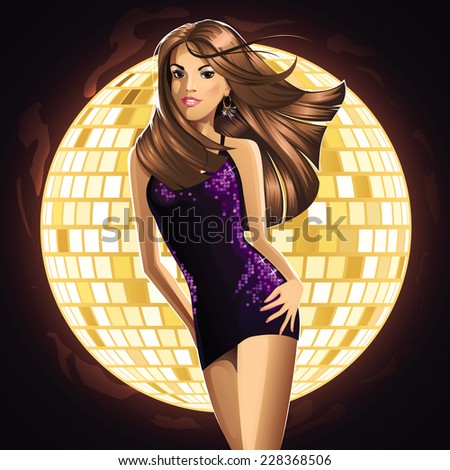 vector illustration of glamour party background with sexy dancing woman