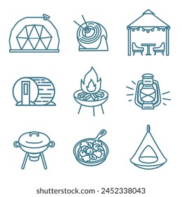 Ilustración vectorial del conjunto de iconos de glamping.