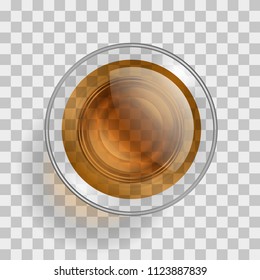 Vector illustration. A glass with alcohol on a transparent background. Top view. Drink in a glass. View from above.