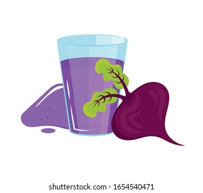 Vector illustration of the glass with anthocyane and the beet. Food additive on a white background.