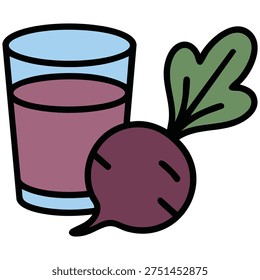 Vector illustration of glass with anthocyane and beet food additive on a white background