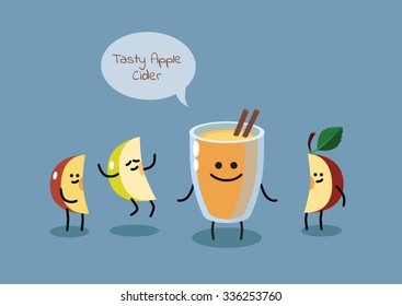 Vector illustration with glass of Apple Cider and slices of apple. 
