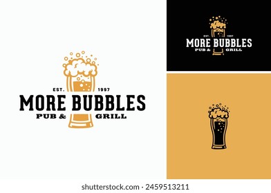 Vector illustration of A glass of beer with bubbles foam froth for Pub Bar Beverage Tavern logo design