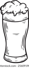 Vector illustration of a glass of beer in a clean and modern line art style. Perfect for craft beer labels, pub menus, brewery branding, and beverage-themed designs.