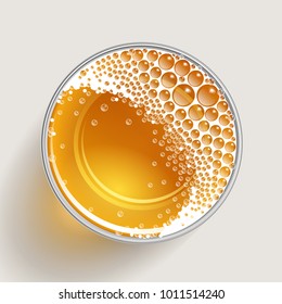 Vector Illustration. A Glass Of Beer. Top View. Drink In A Glass. View From Above.